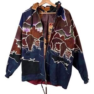 Reversible Asian Novel Print Hooded Zip Up Jacket One Of A Kind Boho Vintage